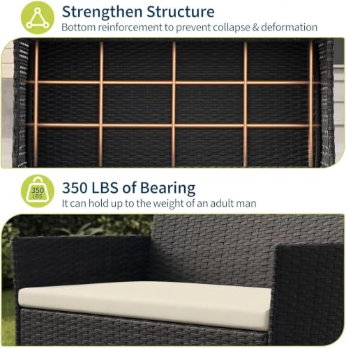 Image of GAOMON 3-Piece Patio Bistro Conversation Set, PE Rattan Wicker Outdoor Furniture - 2 Cushioned Chairs & Tempered Glass Coffee Table - All-Weather for Balcony /Porch /Yard - Black /Grey /Brown & Beige
