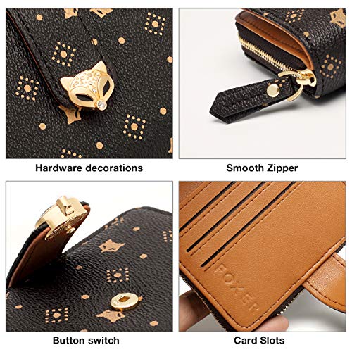 Foxer Pvc Faux Leather Wallets For Women, Artificial Leather Monogram Ladies Small Cute Wallet With Zipper Coin Pocket Women's Mini Short Wallet Girls Designer Zip Around Wallet Credit Card Holder #TOP3