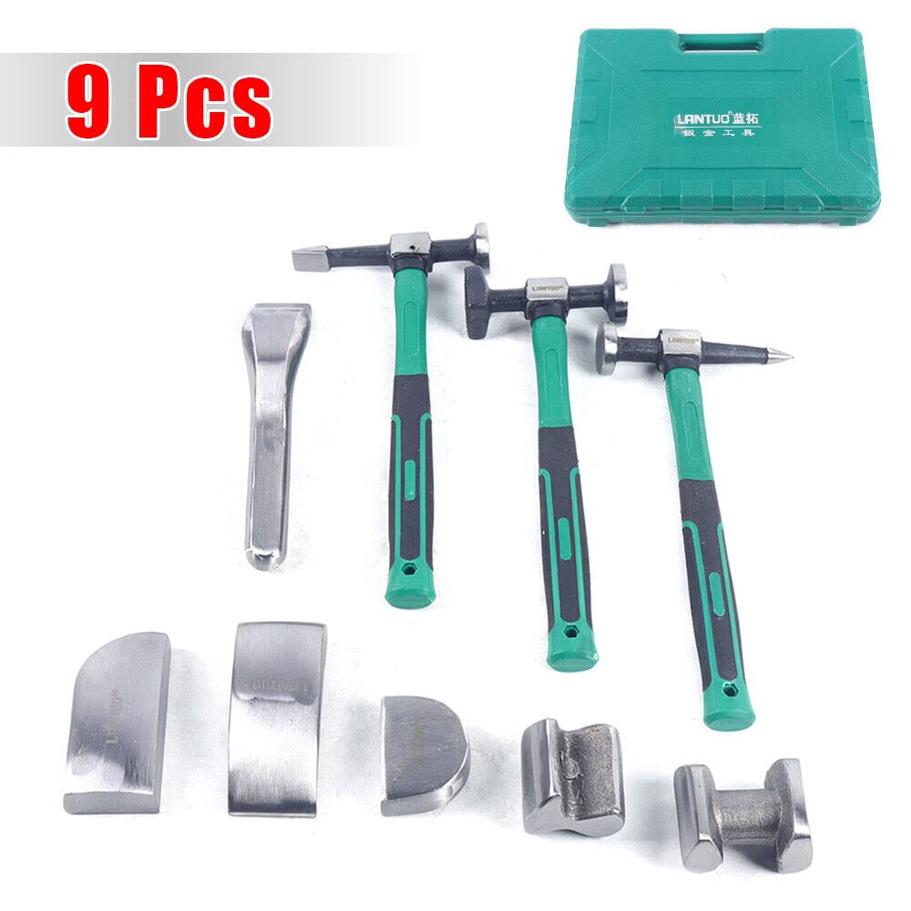 SanBouSi 9 Piece Auto Body Hammer Repair Tools, Hand Car Auto Body Work Hammer Fender Tool Dent Crowbar Repair Kit with Carrying Case