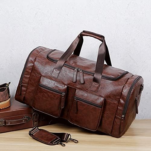 Vintage Leather Weekend Bag For Men Travel Bags Big Tote Hand Luggage Duffel Handbag Shoulder Bag4