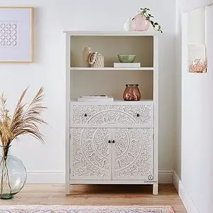 FURNSTREET FURNITURE Mango Wood Cupboard Storage and Showcase Kitchen Crockery Cabinet Wooden Almirah Home Decor Furniture - 40d X 80w X 132h Centimeters(Customization Available)