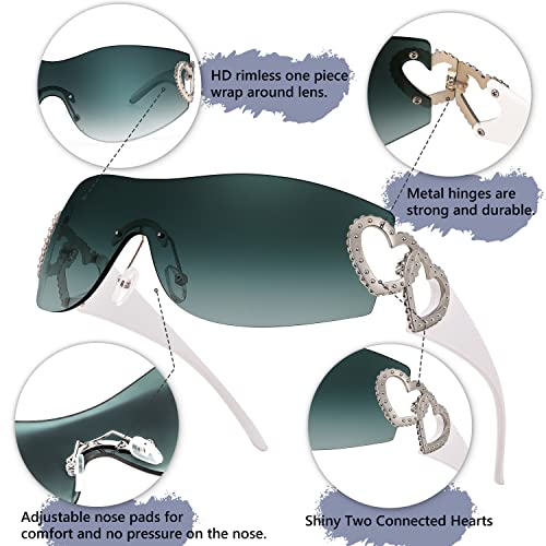 Image of FEISEDY Y2K Rimless Sunglasses Heart for Women Men Around Wrap Fashion Futuristic 2000s Trendy Shield B2981