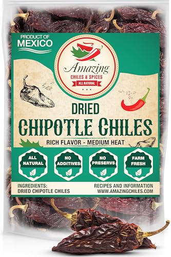 Dried Chipotle Morita Chile Peppers 4 oz – Robust Smokey Flavor, Use For Mexican Recipes, Mole, Sauces, Tamales, Salsa, Meats, Stews. Medium to High Heat - Resealable Bag. By Amazing Chiles and Spices