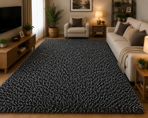 Image of tie die Shaggy Carpet for 2 Inch Thickness Living Room - Soft Fluffy Rug & Non Slip Runner Carpet - Cozy Shaggy Area Rug for Bedroom & Lounge [5x7 Feet Dark Grey]