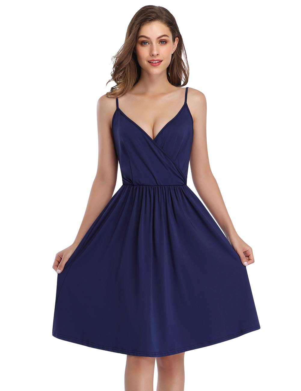 KOJOOIN Damen Sommerkleid V-Ausschnitt Ärmellos Blumendruck Strandkleid Cocktailkleid Spaghetti Strap Knielang Strandkleid (Verpackung MEHRWEG)