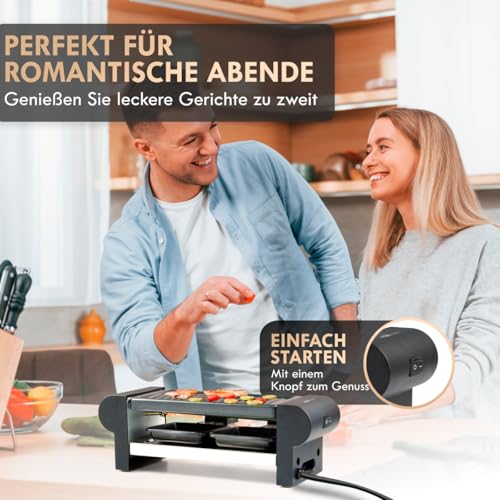 Clatronic® Raclette 2 Personen | Mini Raclette mit ca. 20,5 x 10,5 cm Grillfläche | für Grillen & Überbacken | antihaftbeschichtete Grillplatte & Pfännchen | 350W | RG 3592 – Bild 3