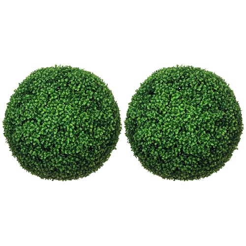 HOMCOM Set de 2 Plantas Artificiales de boj Bola 50 cm, Plantas Artificiales de plástico boj Bola, Planta Falsa para salón Dormitorio Oficina jardín decoración Moderna Regalo