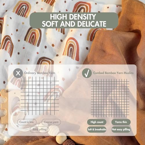 Image of GLLQUEN BABY Receiving Blanket Boy Cotton Muslin Swaddle Blankets Girl Newborn Squares Breathable & Soft Thin Baby Blankets Cloths Double Absorbent Infant Swaddling Wrap - 3 Pack (Rainbow)