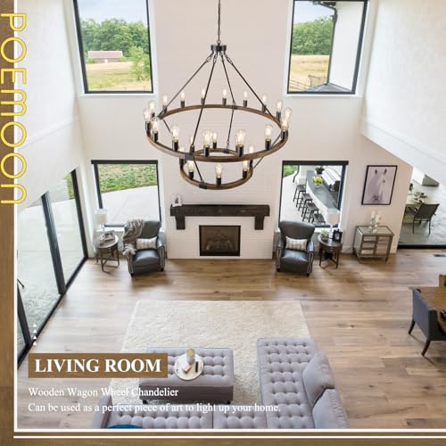 2-Tier-Wooden-Wagon-Wheel-Chandelier-433-Farmhouse-24-Lights168-Black-Rustic-Light-Fixture-2-Story-Round-Wood-Chandelier-for-High-Ceiling-Living-Dining-Room-Foyer-Villa 2 Tier Wooden Wagon Wheel Chandelier 433 Farmhouse 24 Lights168 Black Rustic Light Fixture 2 Story Round Wood Chandelier for High Ceiling Living Dining Room Foyer Villa