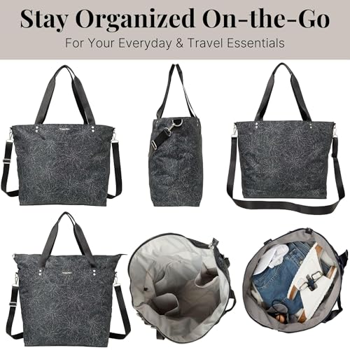 Image of Baggallini Carryall Tote - Lightweight Nylon Zipper Top Weekender Travel Beach Bag w /Luggage Sleeve