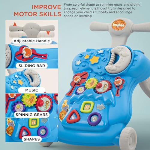 Image of Baybee Lilo Baby Walker for Kids, Baby Push Walker with Music, Rotating Gears & Grip Handle | Activity Kids Walker for Baby Toddlers | Walkers for 0 to 2 Years Boy Girl (Blue)