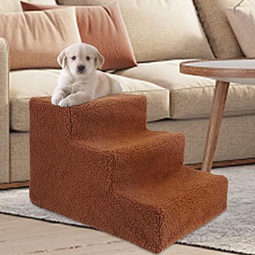Yofit Doggy Steps - Non-Slip 3 Steps Pet Stairs For Cats And Dogs, Foldable Plastic With Washable Carpet (Brown) #TOP5
