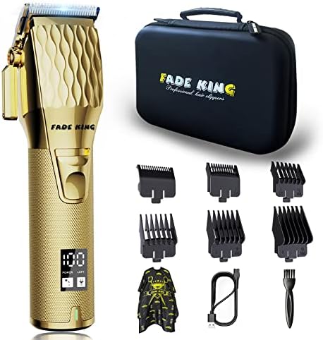 FADEKING® Professional Hair Clippers for Men - Cordless Barber Clippers for Hair Cutting, Rechargeable Hair Beard Trimmer with LED Display & Quality Travel Storage Case (Gold)