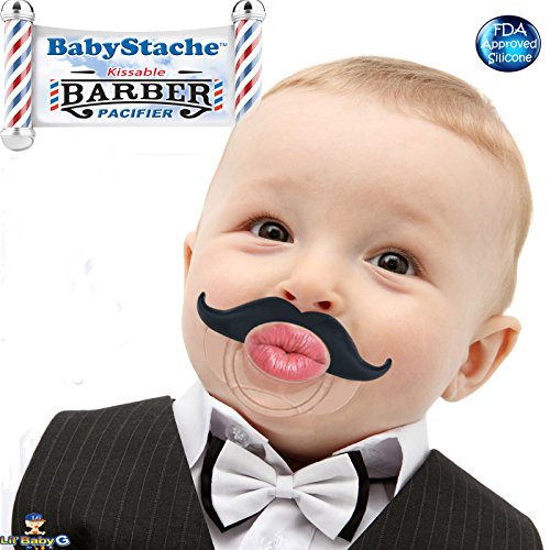 Funny Baby Pacifier Cute Kissable Mustache Pacifier For Babies and Toddlers Unisex - BPA Free Latex Free made With High Quality Silicone - Barber...