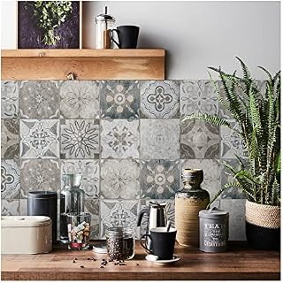 20Pcs Tile Stickers Vintage Gray Moroccan Style Wall Stickers for Kitchen Bathroom Self Adhesive Tiles Stickers 15×15cm Walls Fireplace Stickers Victorian Artdeco DIY