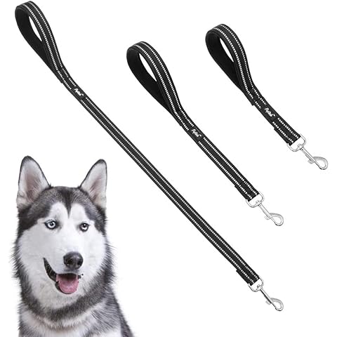 PUPTECK Reflective Short Dog Leash - 3 Packs 2.5ft/ 1.5ft/ 1ft Nylon Dog Leash with Strong Clip, and Soft Padded Handle, Durable Training Leash for Small Medium Large Dogs Cats Walking Outside (Black) Cover