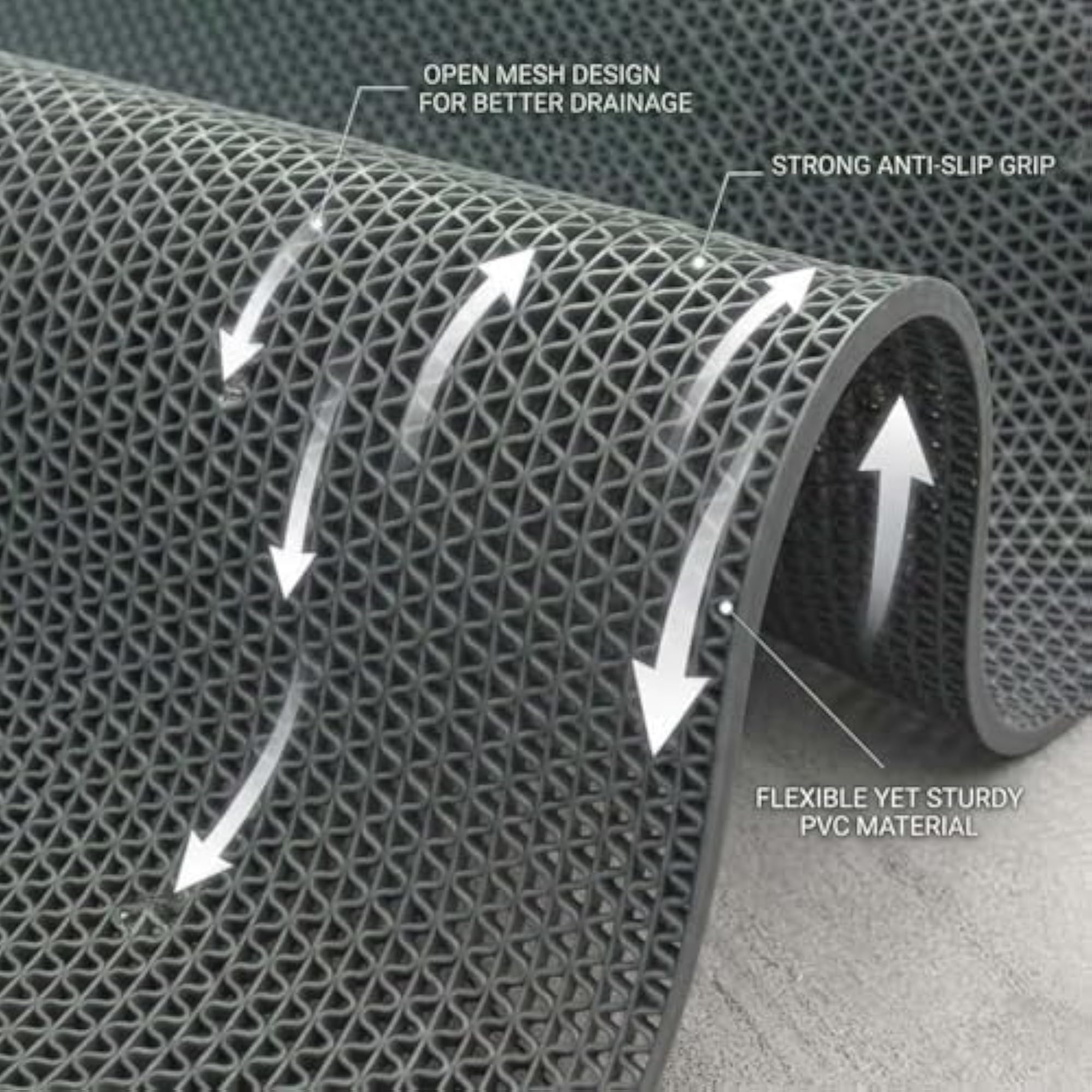 Anti-Skid Rubber Bathroom Mat for Wet Areas, Grey, 2x12 ft