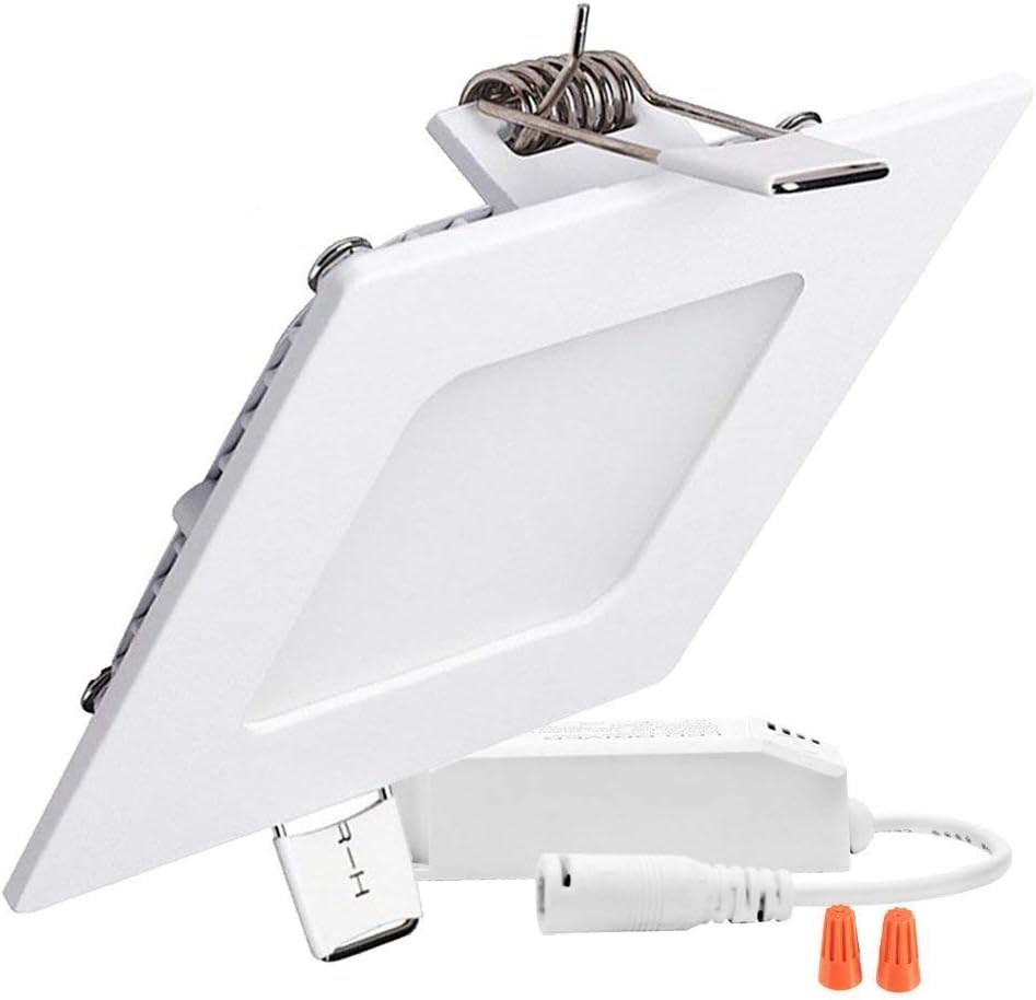 SunGlobal LED Panel Light Fixture, 6W Dimmable Square Recessed Flush Mount Lighting, 40W Incandescent Equivalent, 480lm, Cold White 5000K, Cut Hole 4.1 Inch, Ceiling Light with 110V LED Driver