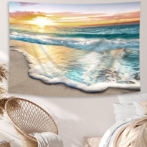 Beach Ocean Sunset Tapestry Sunrise Coastal Paradise Wall Decor 71Hx91W