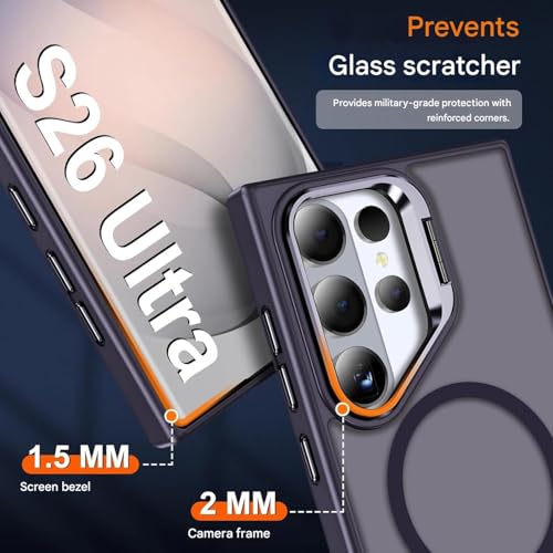 Image of DIZORO Compatible with Samsung Galaxy S26 Ultra Case, Compatible with Magsafe, Wireless Charging,with Camera Stand,Military Grade Drop Tested,Translucent Hard Back Soft Edge Back Cover (Deep Purple)