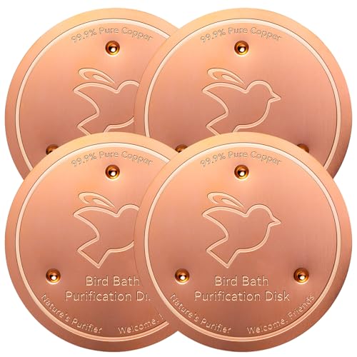 Mellbree 4-Pack Bird Bath Copper Disk, 0.6mm Reinforced 99.99% Pure Copper Cleaning Disk with Triple-Point Support for Physical Safe Clean Water All-Season