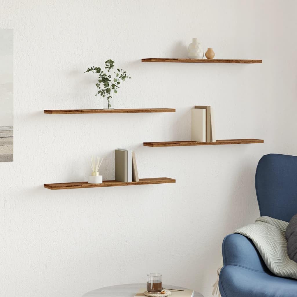Lot de 4 étagères murales aspect bois vieilli 60 x 20 x 1,5 cm