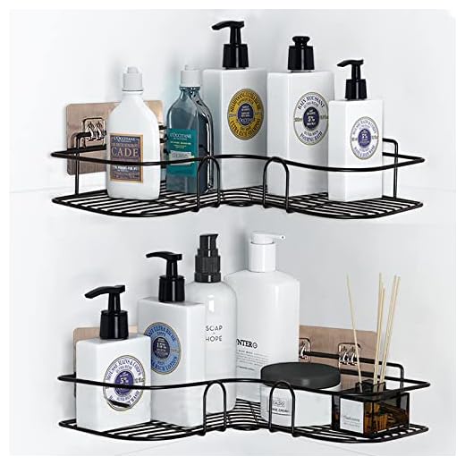 PNNP Estanteria Baño sin Taladros 2 Piezas, Estanteria Ducha Rinconera Acero Inoxidable, Estante Ducha para Almacenamiento Champú Gel Ducha jabonera Ducha, Colgante para Pared Accesorios Baño - Negro