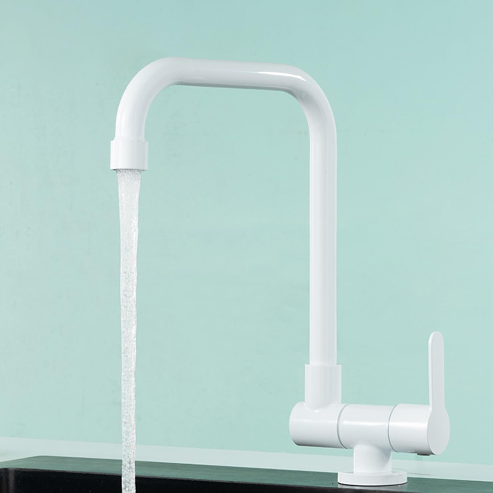 Grifo Cocina Blanco Abatible Grifo de Cocina para Ventana Agua Fria Giratorio de 360° Grifo Fregadero Cocina Acero Inoxidable-Blanco