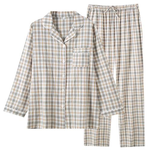 Image of STMAHER Women's 2 Piece Cotton Pajama Sets Long Sleeve Sleepwear Button Down Soft Lightweight Pj Pants Set With Pockets