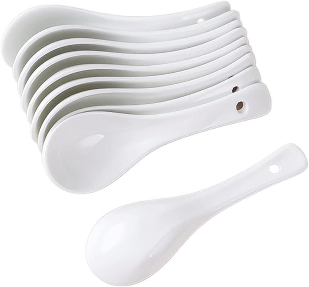 Dinner Spoon 10 PCS Household Ceramic Spoon Rice Spoon Long Handle Soup Restaurant Small Spoon Long-Handled Spoon (Color : 1) (Brass)