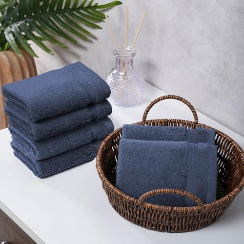 Image of MYTRIDENT Face Towels Set of 6 Cotton | Finesse Collection | 30 cm x 30 cm | Face Towel for Women and Men | 625 GSM, Zero-Twist, Luxuriously Soft, 100% Cotton - Navy