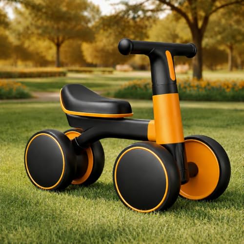 Image of Baby Balance Bike for 1 Year Old, 4 Wheel Toddler Ride On Toy, First Birthday Gift for Boys & Girls, No Pedal Training Bike Indoor Outdoor Walker, Lightweight