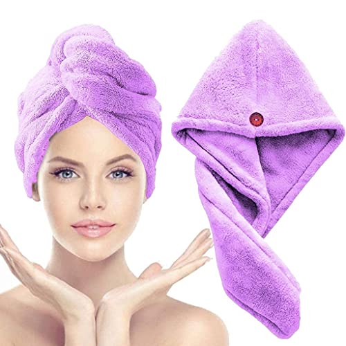 Image of SHOORAAY Microfiber Women's Plain Pattern Hair Towel Wrap 400 GSM, Absorbent Towel Hair-Drying Bathrobe Magic Hair Warp Towel Super Quick Hair Drying Cap Towel -Pack of 1 (Purple)