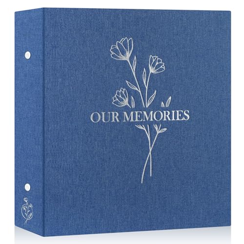Image of Lanpn Photo Album 4x6 600 Pockets, Large Capacity Linen OUR MEMORIES Hardcover Large Photo Book Photobook that Holds 600 Vertical and horizontal Pictures Blue