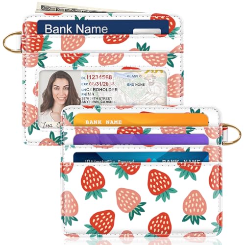 Image of Slim Minimalist Front Pocket RFID Blocking Credit Card Holder Small Wallet Cute Card Cases for Women,Strawberry