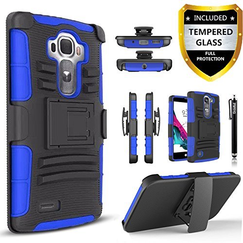LG G4 Case, Dual Layers [Combo Holster] Phone Cover and Built-in Kickstand Bundled with [HD Screen Protector] Hybird Shockproof and Circlemalls Stylus Pen for LG G4 (Blue)