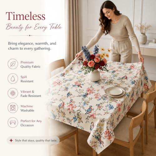 Image of BSB HOME 300 TC Table Cover for 6 Seater Dining Table, Premium Soft Washable Wrinkle & Fade Resistant Table Cloth for Home Kitchen Dining Room Decor, 90 x 60 Inches (228 x 152 cm) - Alabaster Cream