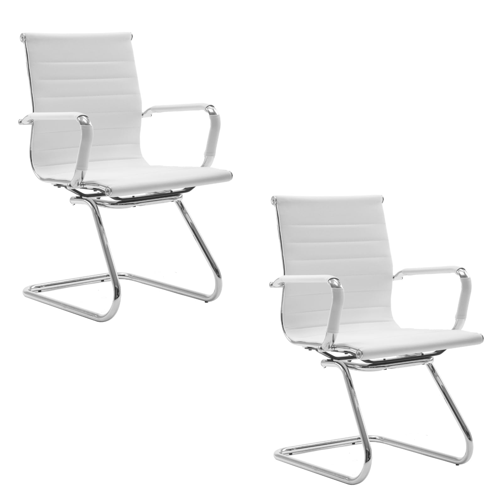Chairus Set Di 2 Sedie Da Cucina In Ecopelle Bianca - Design Con Schienale Imbottito E Gambe In Metallo Nero - Sedie Da Pranzo Moderne Senza Braccioli Per Sala Da Pranzo, Soggiorno
