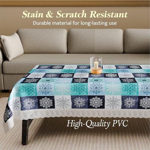 Image of Kuber Industries 40x60 Inch PVC Table Cloth 4 Seater | Multipurpose Dining Table Cover /Protector Sheet for Home, Party and Events | Star Print - Green & Blue