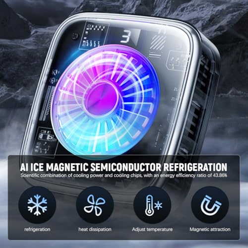 Image of Verilux Phone Cooler LED Magnetic Cell Phone Cooler with Detachable Clips LCD Digital Display Gaming Phone Cooler Silent Phone Cooler USB Rechargeable Phone Cooler for Gaming, Livestreaming