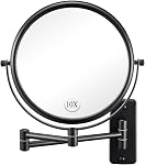 Wall Mounted Makeup Mirror - 1X/10X Magnifying Mirror for Wall, 8 Inch Double Sided 360° Swivel Extendable Bathroom Mirror for Shaving, Black DECLUTTR