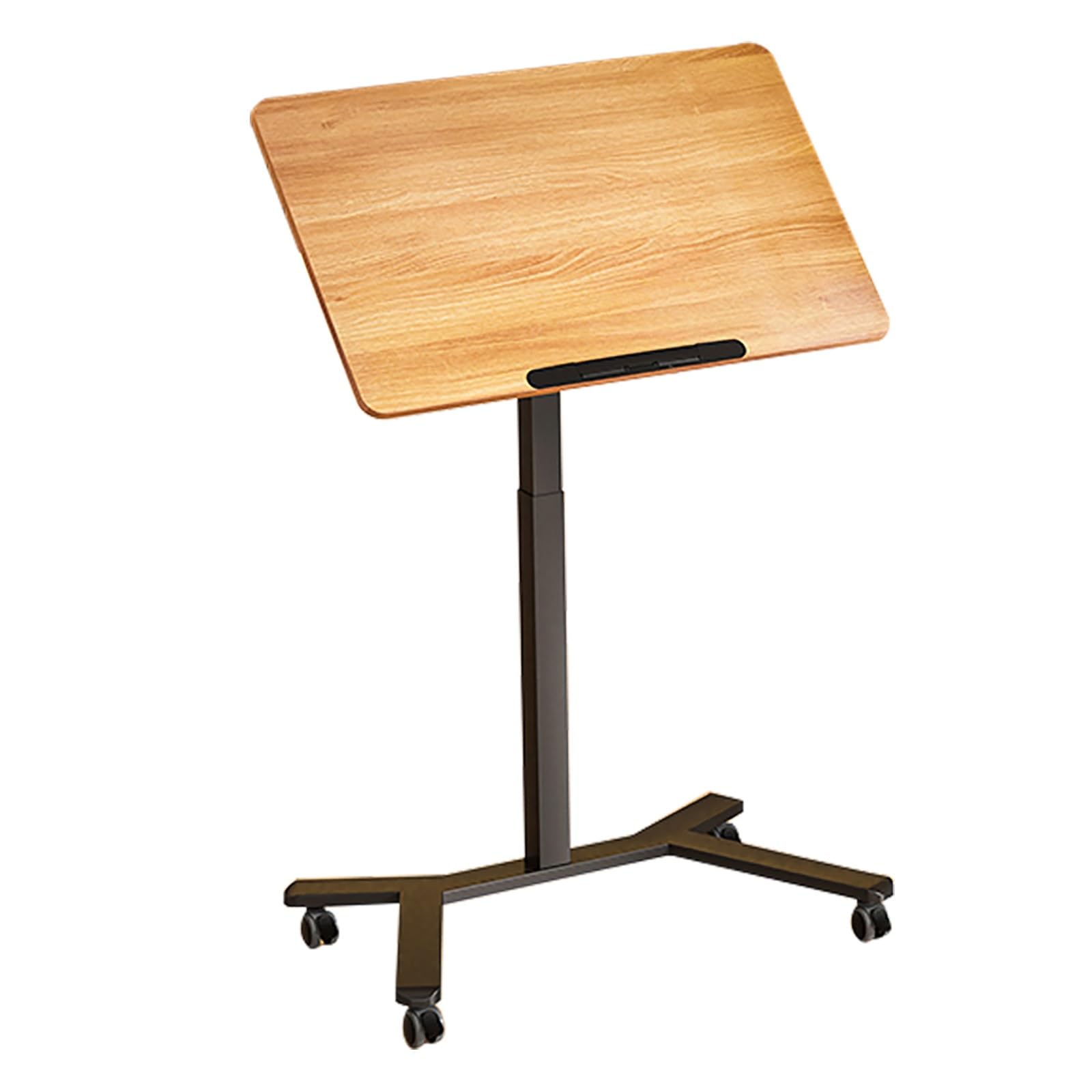 Atril portátil ajustable con ruedas y mesa de madera para conferencias móvil