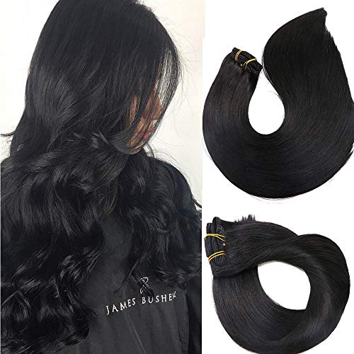Clip In Hair Extensions Human Hair New Version Thickened Double Weft Brazilian Hair 120g 7pcs Per Set 9A Remy Hair Jet Black Full Head Silky Straight 100% Human Hair Clip In Extensions(22 Inch #1)