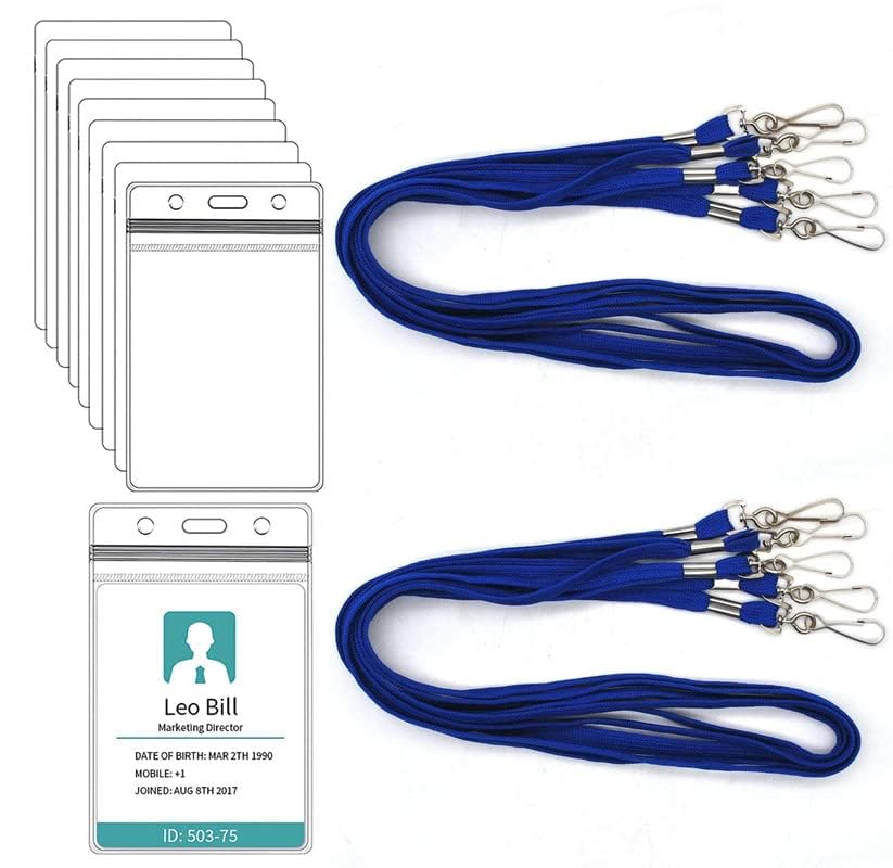 Dotpot Tubeless Flat ID Card Badge Lanyard with ID Card Zip-Lock Pouch | 36" with Swivel J-Hook | Used for Name Tags and Badge Holders for Office, Events & Exhibitions (Blue, Pack of 10)