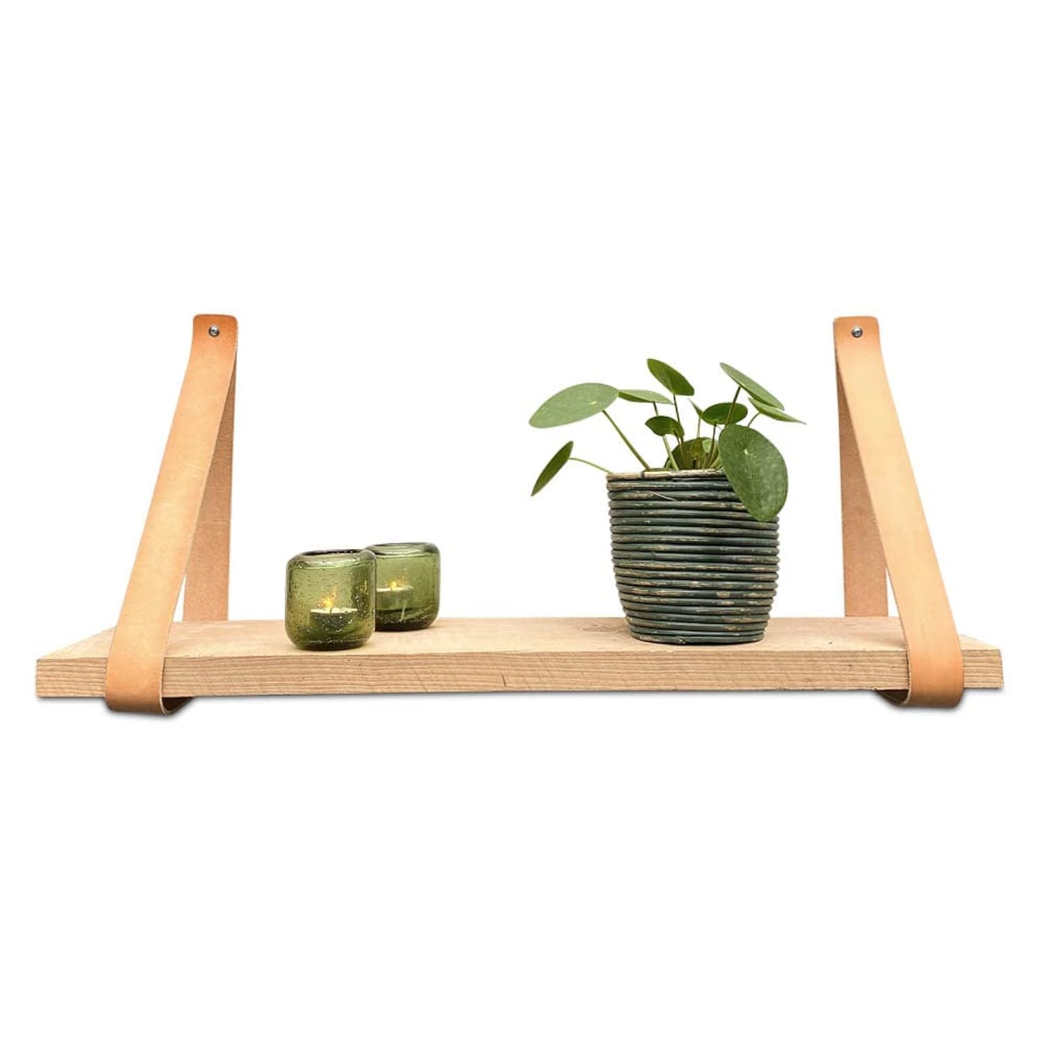 Supports d'étagères en cuir de vachette pour décorer un salon scandinave