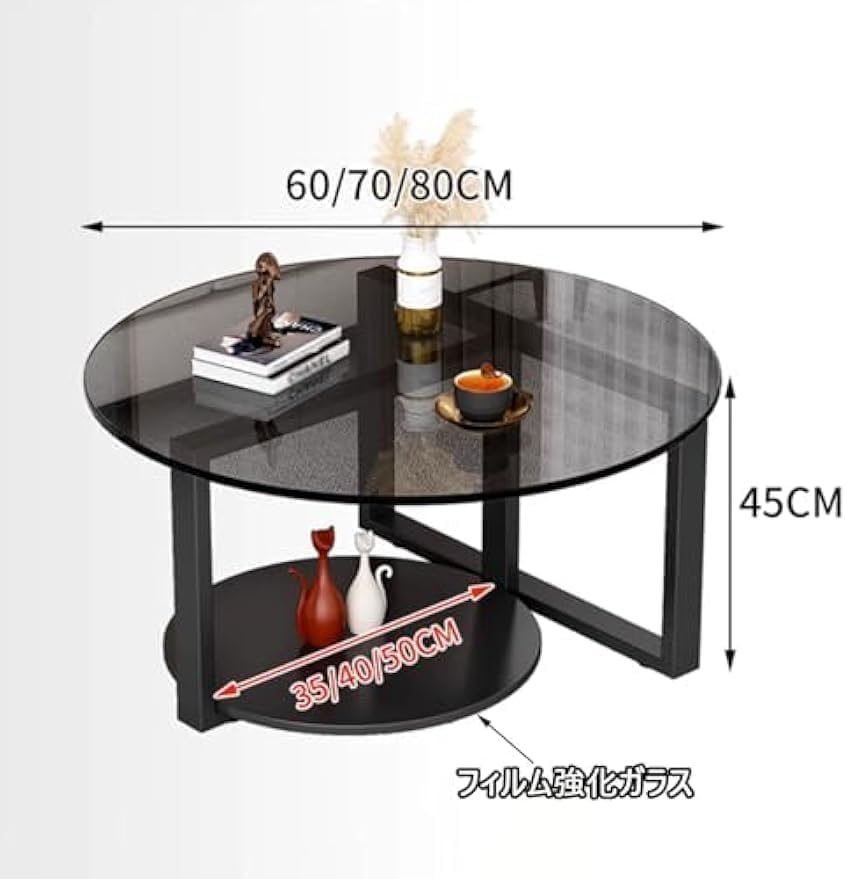 Xozilo 低いサイドテーブル ガラスコーヒーテーブル 大きな丸型 小型モダン リビングルーム用 センターテーブル ファッショナブ