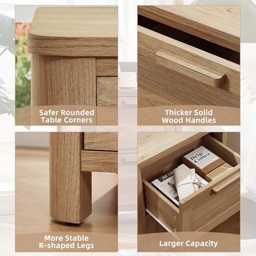 Image of Joaxswe Farmhouse Nightstand with Charging Station, End Tables Bedroom with 2 Large Drawers & 4 Thickened Table Legs, Brown