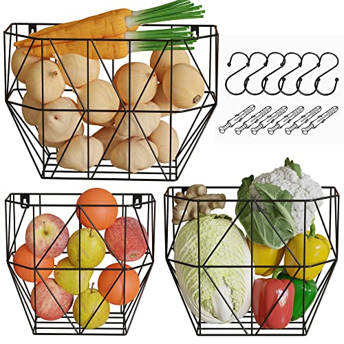 Large-Wall-Basket-Set-of-3-Metal-Wire-Basket-for-Fruits-Vegetables-Storage-Black Large Wall Basket Set of 3 Metal Wire Basket for Fruits Vegetables Storage Black