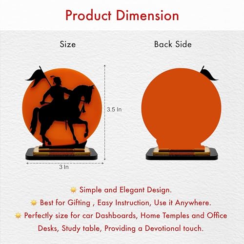 Image of Chatrapati Shivaji Maharaj Acrylic Idol | Decorative Table Showpiece with Orange Background & Silhouette Design | Car, Home, Office & Gift Decor, 4 Inch