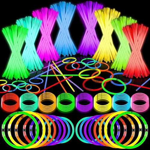 DELEE 200PCS Knicklichter, Leuchtstäbe Knicklichter Party Set, Glow Neon dunkle Partys Supplies für Kinder Knicklichter Parties deko,Halloween Dekorationen, Leuchtketten und Armbänder
